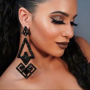 NEW Oversized Black Rhinestone Earrings